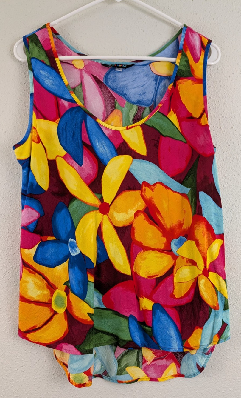 Jams World sz L Tank Top Blouse multi color floral print shirt USA 2250